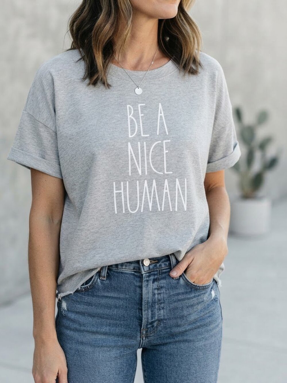 Rae Dunn 'Be A Nice Human' Grey Short Sleeve Top